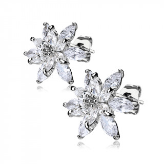 Clous d'oreille  double fleur zirconium (la paire)