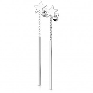 Clous d'oreille en acier toile  barre suspendue par une chainette
