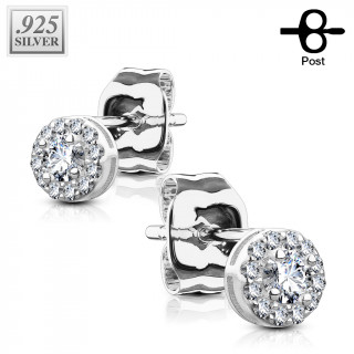 Clous d'oreille en argent 925 auréolés de zirconiums (la paire)