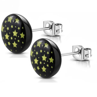 Clous d'oreille à étoiles jaunes sur fond noir (Paire)