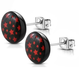 Clous d'oreille  toiles rouges sur fond noir (Paire)