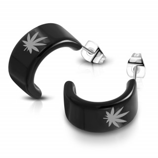 Clous d'oreille femme arc noir  feuille cannabis (Paire)