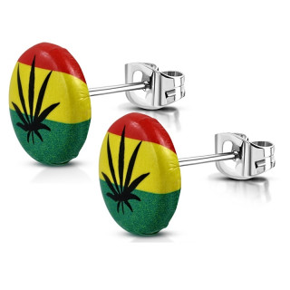 Clous d'oreille  feuille de cannabis sur drapeau Rasta (Paire)