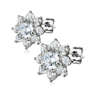 Clous d'oreille  fleur 8 ptales zirconium (la paire)