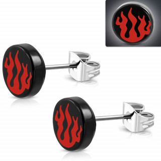 Clous d'oreille logo flammes rouges