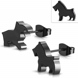 Clous d'oreille noirs  silhouette de chien (Paire)