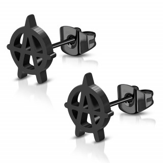 Clous d'oreille noirs  symbole "A" anarchiste (Paire)