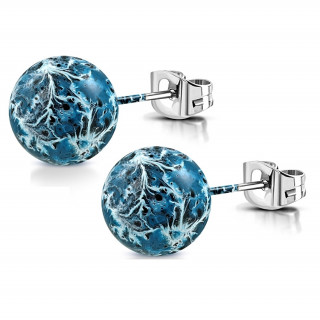 Clous d'oreille  perle bleue peinte (Paire)