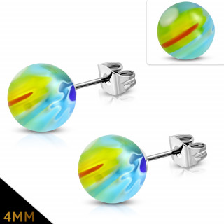 Clous d'oreille  perle de verre multicolore (Paire)