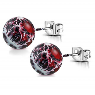 Clous d'oreille  perle noire et rouge peinte (Paire)