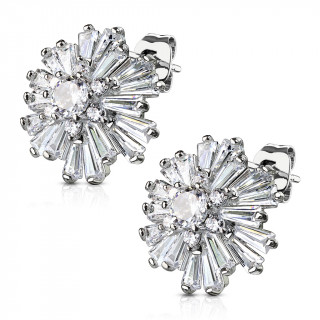 Clous d'oreille  zirconiums en fleur (la paire)