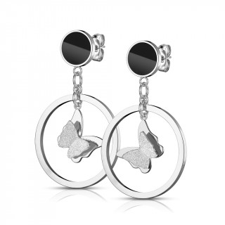 Clous d'oreilles acier  anneau et papillon (paire)