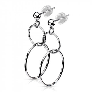 Clous d'oreilles acier  anneaux suspendus (paire)