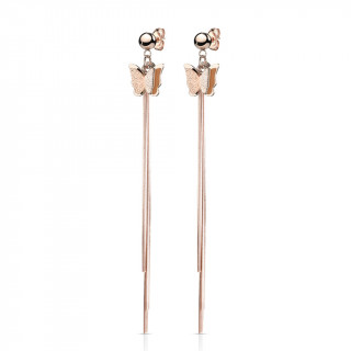 Clous d'oreilles acier cuivrés à papillon et chainettes (paire)