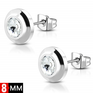 Clous d'oreilles acier ronds  strass clair