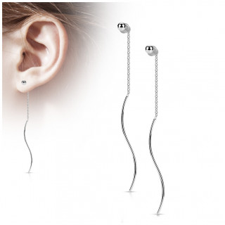 Clous d'oreilles Argents en acier  perle et barre ondule