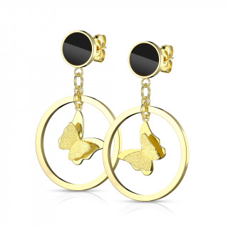 Clous d'oreilles dorés en acier à anneau et papillon (paire)