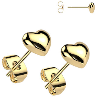 Clous d'oreilles dor�s � Petit Coeur bomb� en acier (paire)