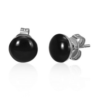 Clous d'oreilles en acier  pastille noire ronde