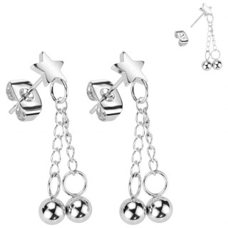 Clous d'oreilles toile  perles enchaines en acier (Paire)