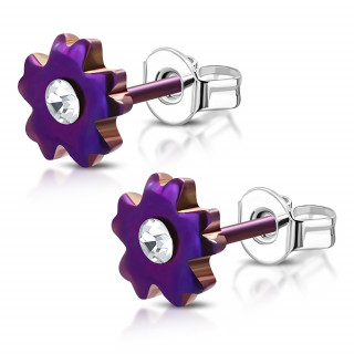 Clous d'oreilles fleurs violettes serties (Paire)