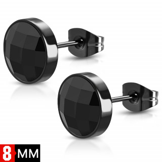 Clous d'oreilles noirs ronds  pierres facettes