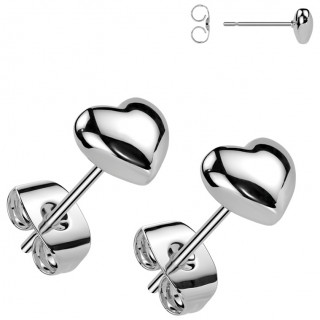 Clous d'oreilles � Petit Coeur bomb� en acier (paire)