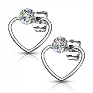 Clous d'oreilles sertis en acier  coeur ouvert