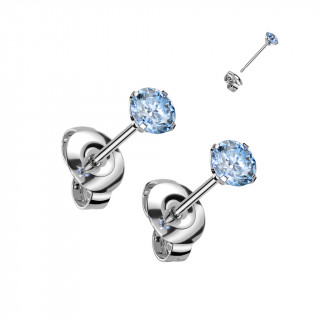 Clous d'oreilles Titane G23  pierre zirconium bleu aqua