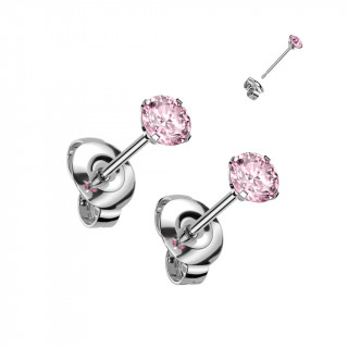 Clous d'oreilles Titane G23  pierre zirconium rose