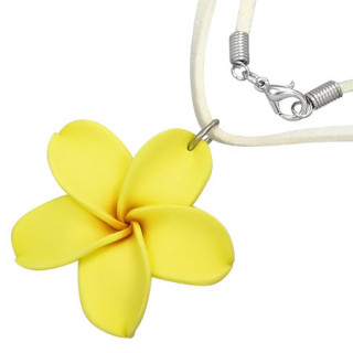 Collier  fleur jaune en fimo et cordon blanc