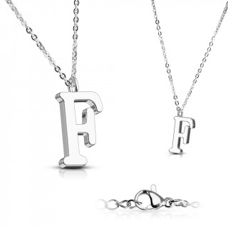 Collier  lettre alphabet F en acier