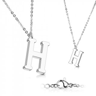 Collier  lettre alphabet H en acier