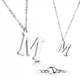 Collier  lettre alphabet M en acier