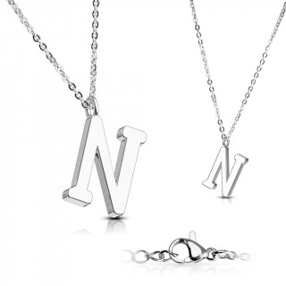 Collier  lettre alphabet N en acier