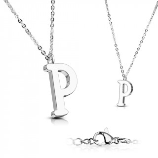 Collier  lettre alphabet P en acier