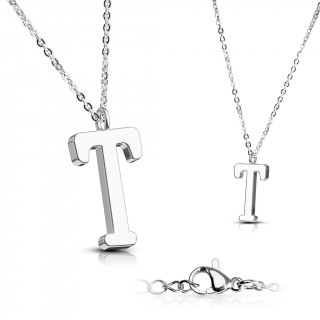 Collier  lettre alphabet T en acier