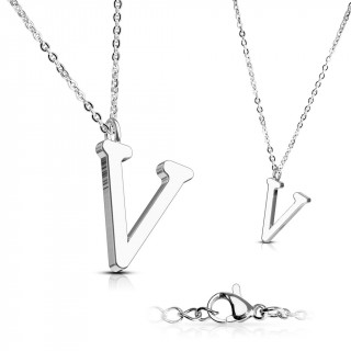 Collier  lettre alphabet V en acier