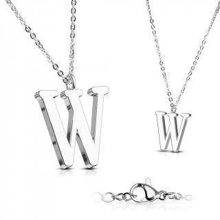 Collier  lettre alphabet W en acier