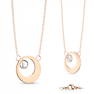 Collier acier cuivré à lune fermée et strass