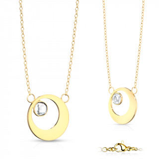 Collier acier dor  lune ferme et strass