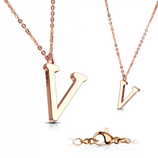 Collier Alphabet en acier cuivr - lettre V