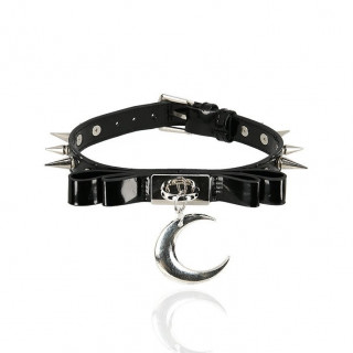 Collier choker noir à spikes et lune suspendue -  Restyle