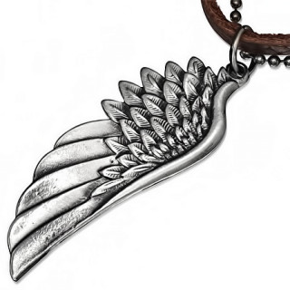 Collier cuir et mtal avec pendentif aile d'aigle / ange