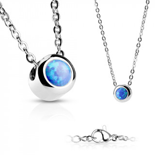 Collier femme acier  opale bleue enclave