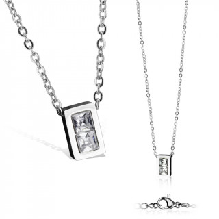 Collier femme acier à pendentif rectangulaire à pierres carrées