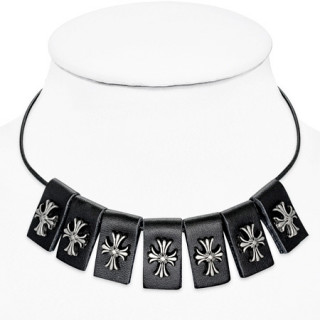 Collier gothique  bandes de cuir avec croix