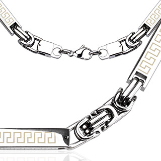 Collier homme acier à cylindres rectangulaires gravés