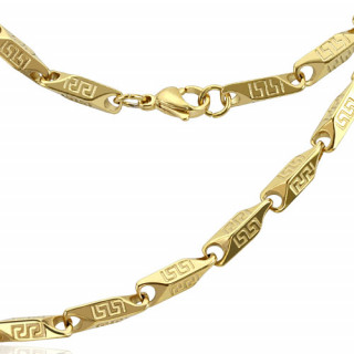 Collier homme en acier doré à maillons biseautés avec gravures labyrinthe