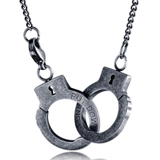 Collier homme  paire de menottes en acier vieilli